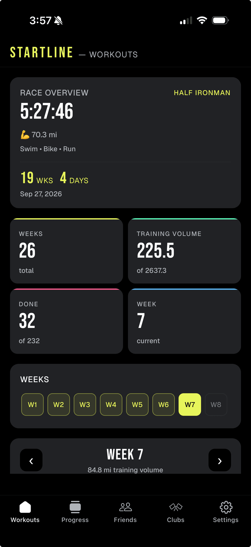 Startline mobile app view